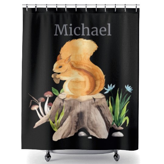 Waldtier Squirrel Flowers Name Michael Shower Curtains