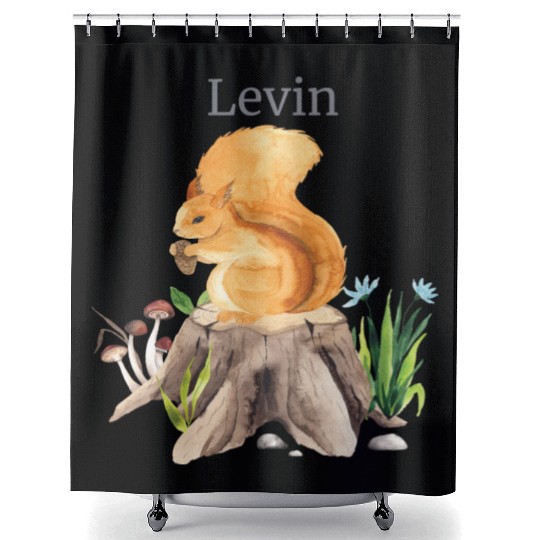 Waldtier Squirrel Flowers Name Levin Shower Curtains