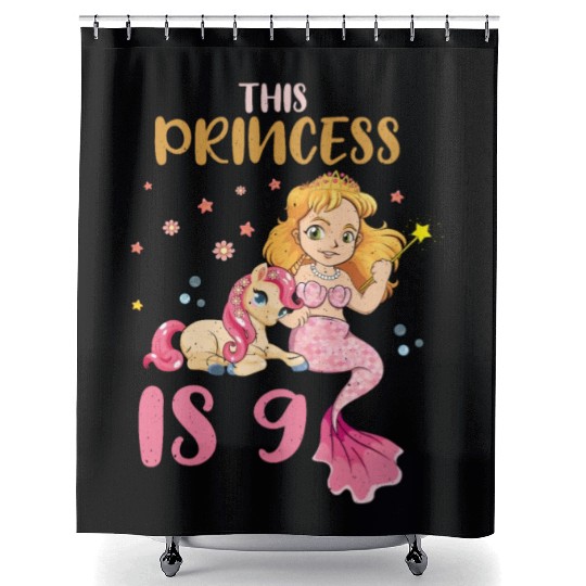 Birth Born Age 9 Years Old Pretty Mermaid Unicorn Shower Curtains