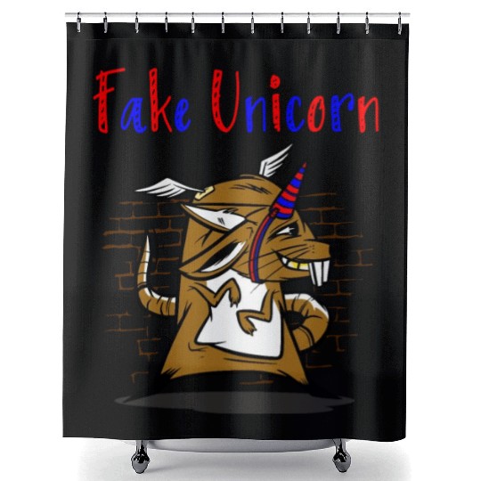 Design featuring a mouse with fake unicorn Shower Curtains