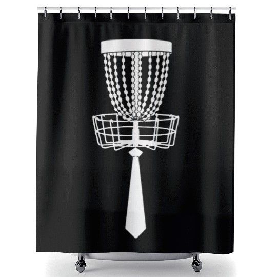 Funny classy disc golf basket with a tie Shower Curtains