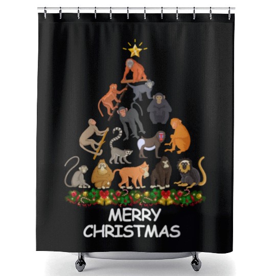 Monkey Christmas Tree Merry Christmas Shower Curtains