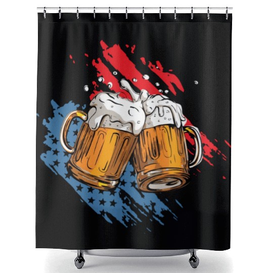 funny patriotic mullet beer 4th of july summer Shower Curtains