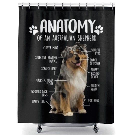 Funny Anatomy Australian Shepherd Dog Lover Aussie Shower Curtains