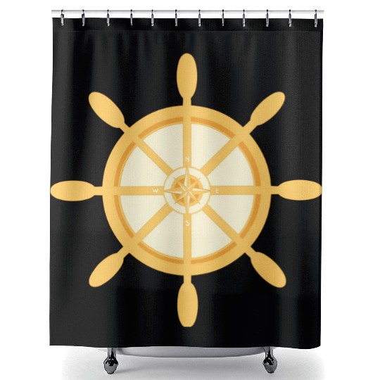 Ship's Wheel, nautical star & cardinal points Shower Curtains