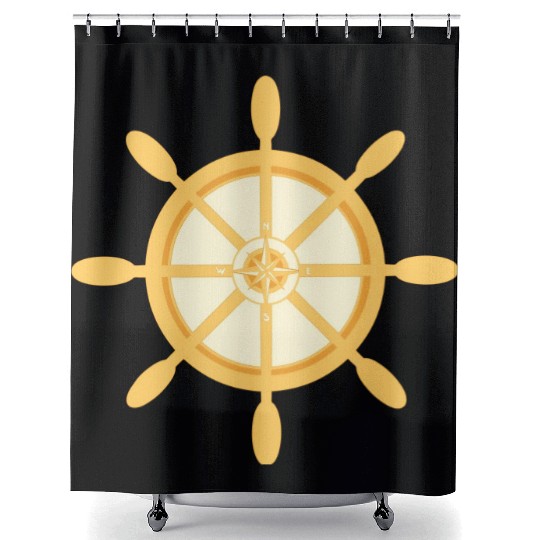 Ship's Wheel, nautical star & cardinal points Shower Curtains