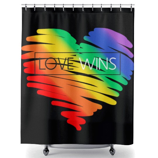 LGBT Rainbow Heart Love Wins Gay Lesbian Trans Bi Shower Curtains