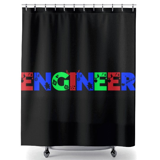 Engineer Christmas Snowflake Typography Shower Curtains