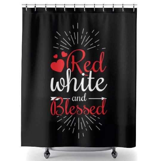 White Blessed America American Flag 4th Of July Shower Curtains