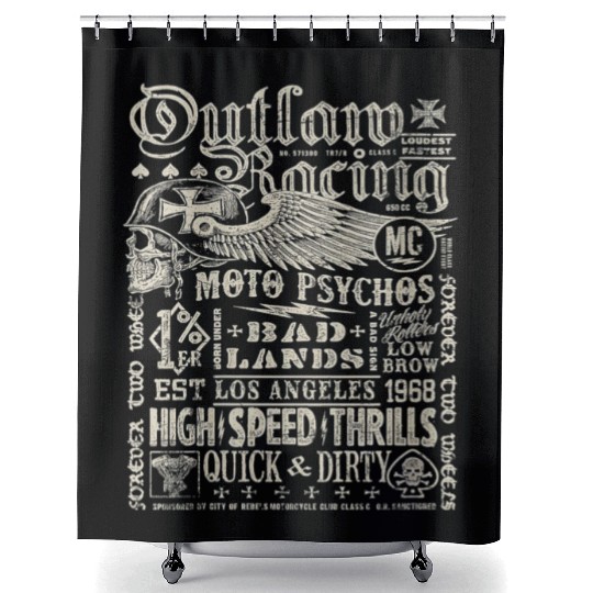 Womens Outlaw Racing Moto Psychos Skull Biker Shower Curtains