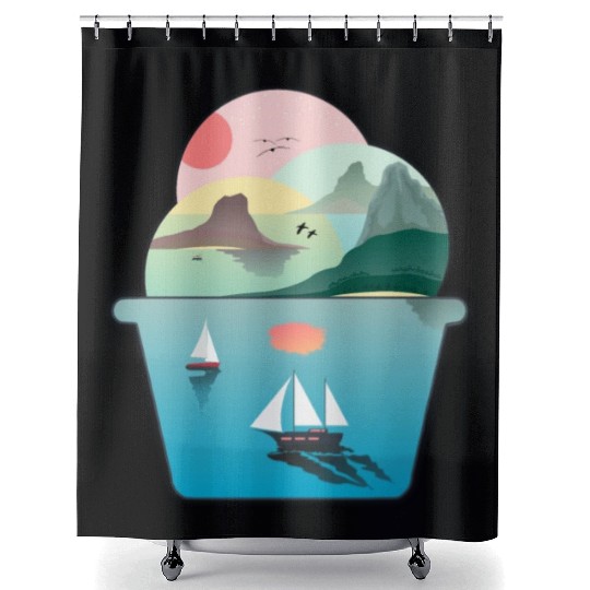 Summer Ice Cream Ocean Wanderlust Sailing Sunset Shower Curtains