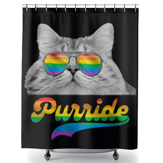 Cat LGBT Sunglasses Rainbow Flag Gay Pride Shower Curtains
