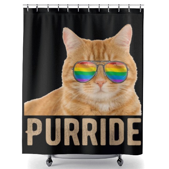 Funny Cat LGBT Gay Pride Rainbow Flag Shower Curtains