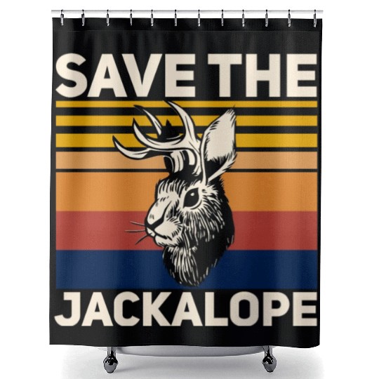 Save The Jackalope , Vintage Retro Camping Lover Shower Curtains