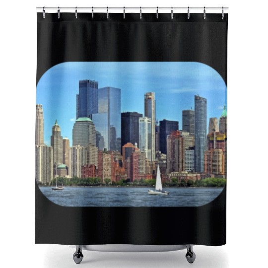 Manhattan NY – Sailboat By Manhattan Skyline Shower Curtains