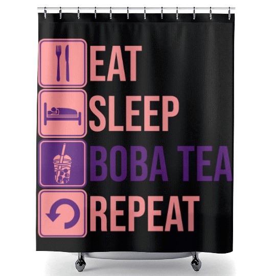 Eat Sleep Boba Tea Shower Curtains