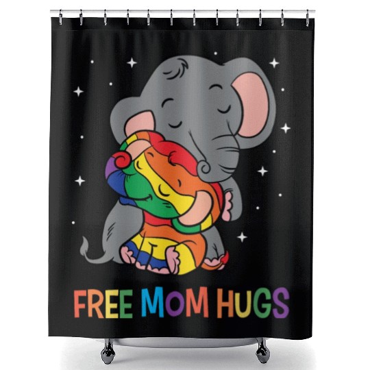 LGBT Funny Rainbow Elephant Hugs Lesbian Gay Pride Shower Curtains
