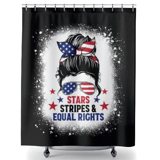 USA Messy Bun Bleached Stars Stripes Equal Rights Shower Curtains