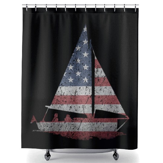 Distressed Stars Stripes Sailboat Sailing Adventur Shower Curtains