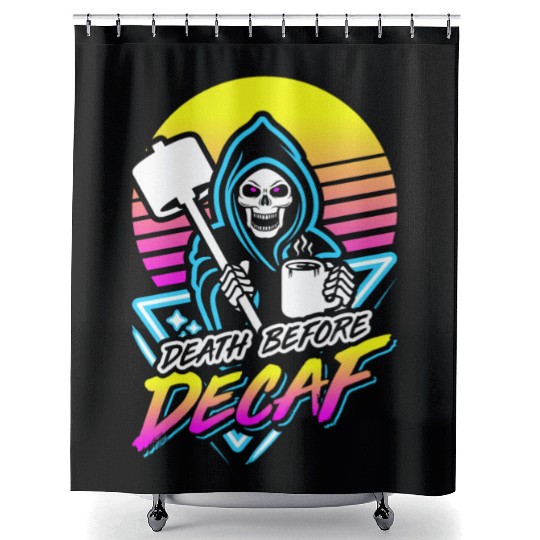Death Before Decaf (Gym Reaper) Retro Neon Shower Curtains