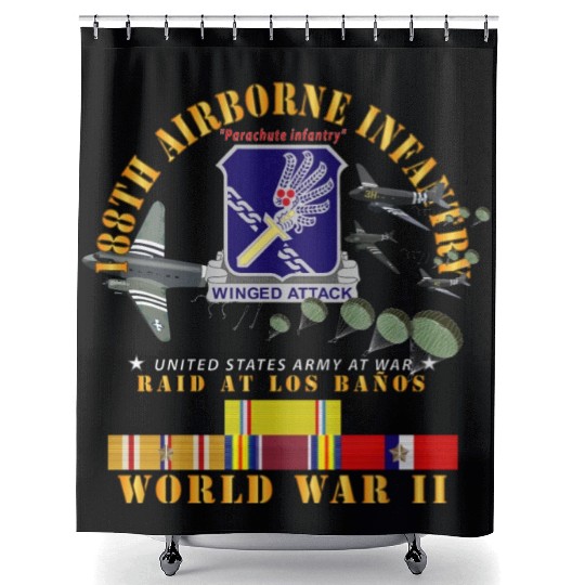 Army 188th Airborne Infantry Raid at Los Baños W J Shower Curtains