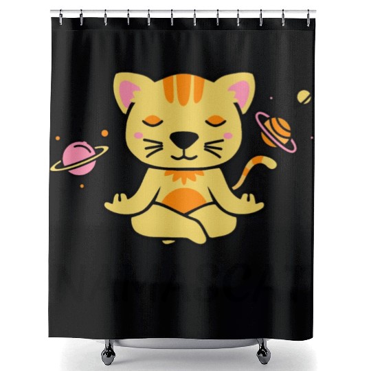 zen yoga cat space meditation sport training Shower Curtains
