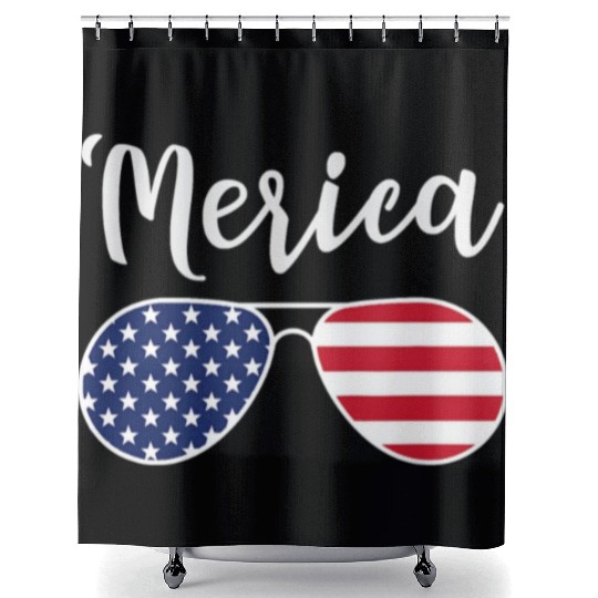 Merica Red Whie And Blue Stars Stripes Sunglasses Shower Curtains