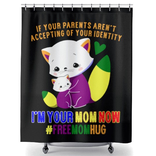 Free Mom Hugs Proud Mama Cat and Kitten Pride Shower Curtains