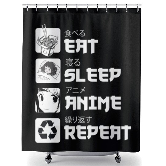 Awesome Anime Eat Sleep Anime Repeat Teenager Shower Curtains