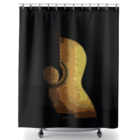 Acoustic Guitar Cool Brown Gold Wood Guitarist Des Shower Curtains