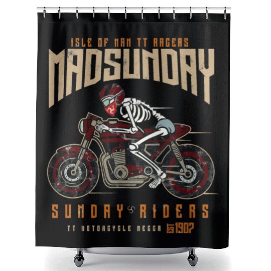 Isle Of Man Manx TT Racing Vintage Biker Mad Sunda Shower Curtains