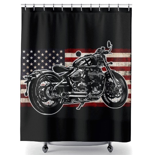 Distressed Flag Vintage Bobber Bike Motorcycle Shower Curtains