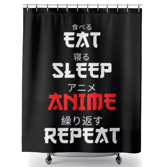 Japanese Anime Manga Otaku Eat Sleep Anime Repeat Shower Curtains
