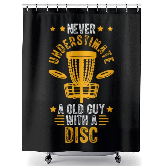 Old Guy Disc Golf Vintage Ultimate Frisbee Shower Curtains