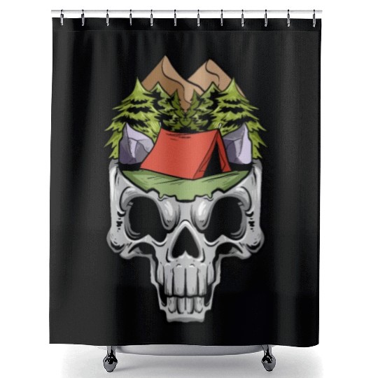Camper Campsite Skull Skeleton Head Camp Camping Shower Curtains