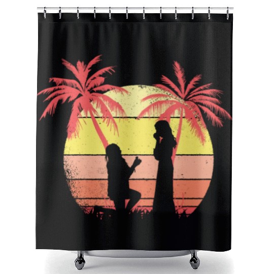 Lesbian Couple Romantic Marriage Propose Summer Shower Curtains