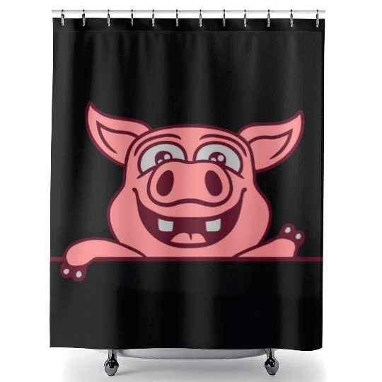 barn pig waving friendly Shower Curtains