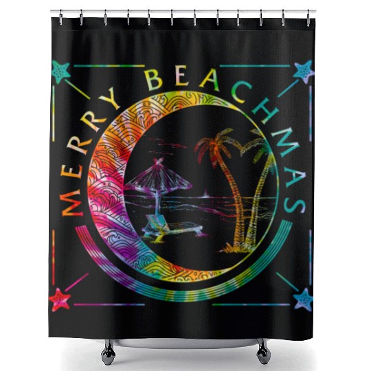 Coastal Beach Christmas In July Shower Curtains, Merry