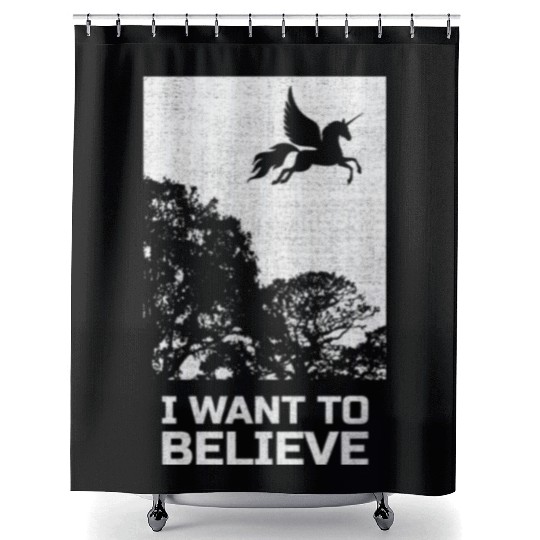 Unicorn "I Want To Believe" UAP Outfit Alien Ufo Shower Curtains