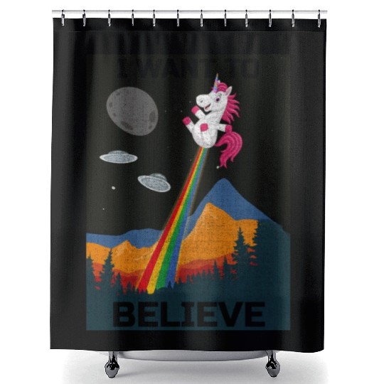 Unicorn "I Want To Believe" UAP Outfit Alien Ufo Shower Curtains