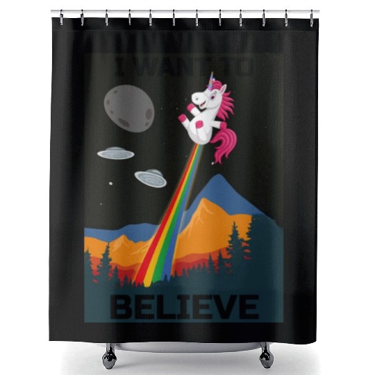 Unicorn "I Want To Believe" UAP Outfit Alien Ufo Shower Curtains