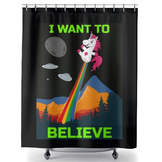 Unicorn "I Want To Believe" UAP Outfit Alien Ufo Shower Curtains