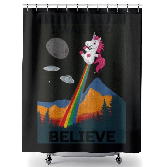 Unicorn "I Want To Believe" UAP Outfit Alien Ufo Shower Curtains