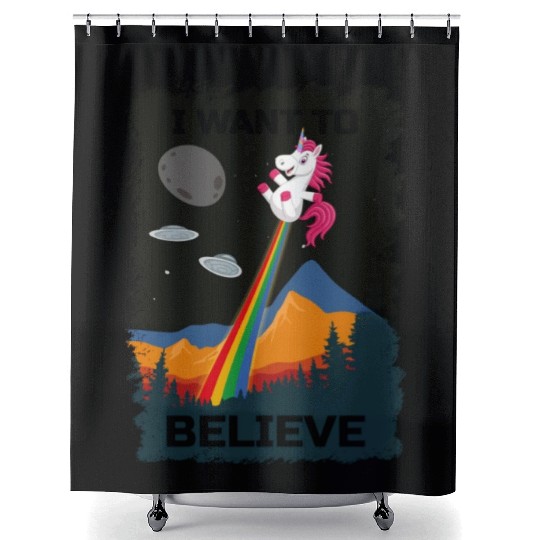 Unicorn "I Want To Believe" UAP Outfit Alien Ufo Shower Curtains