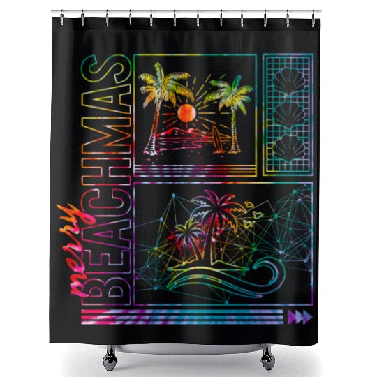 Coastal Beach Christmas In July Shower Curtains, Merry