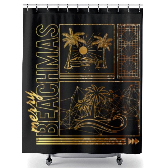 Coastal Beach Christmas In July Shower Curtains, Merry