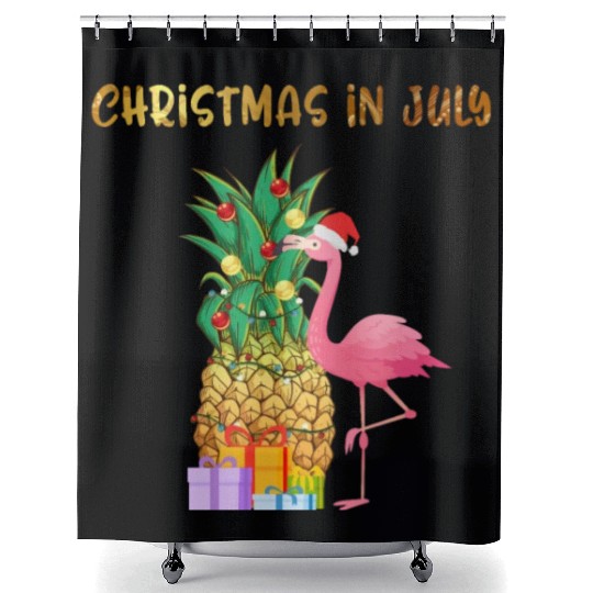 Christmas In July Pineapple Xmas Tree Lights Shower Curtains