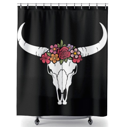 Floral bull skull Shower Curtains