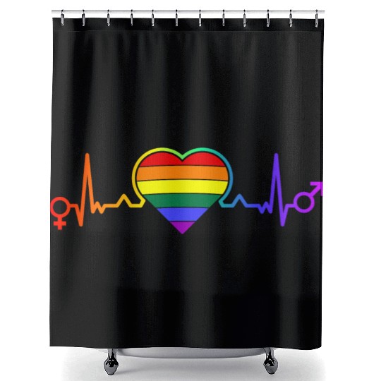 LGBTQ Flag Heart Lesbian Gay Pride Shower Curtains