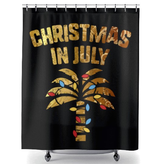 Christmas In July Beach Palm Xmas Tree Summer Shower Curtains